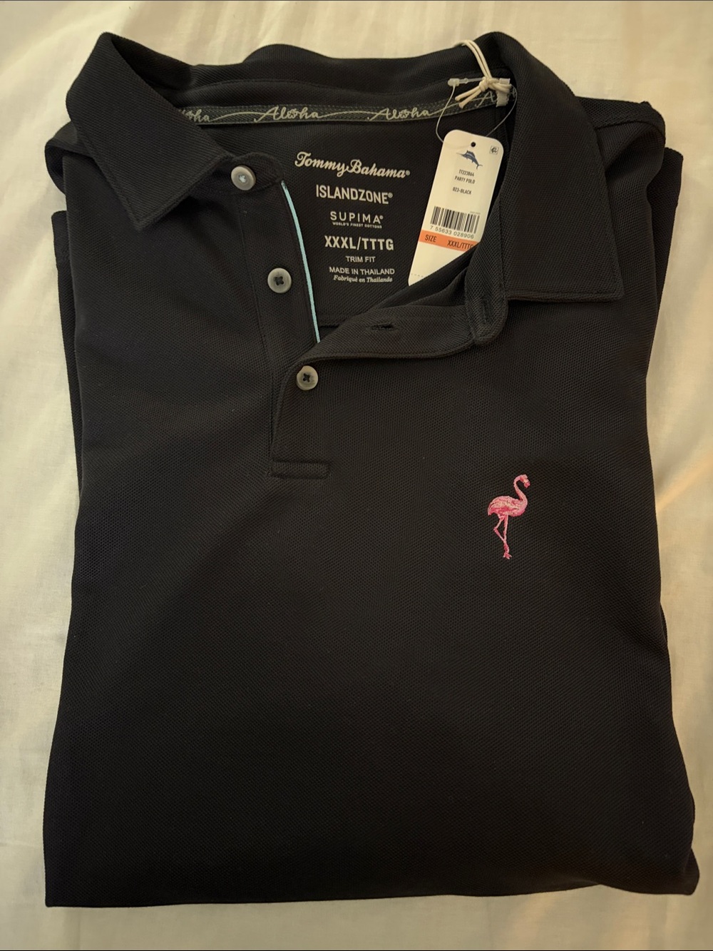 Tommy Bahama Black Party Polo with Pink Flamingo Logo